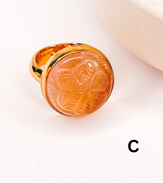 Carved Rose Quartz Faceted Ring - Alchemia