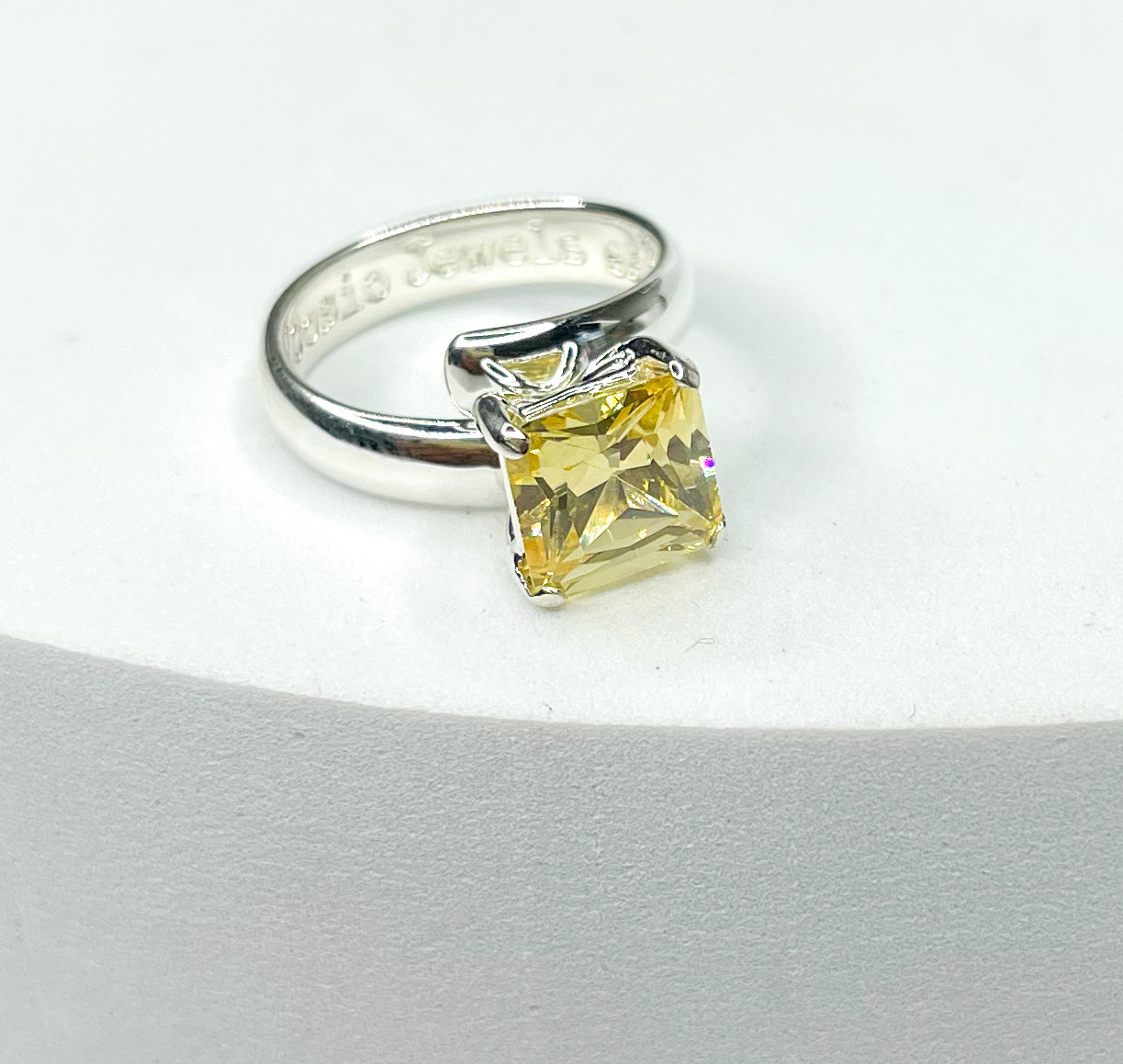 Yellow Square CZ Prong Ring - Solid Sterling Silver