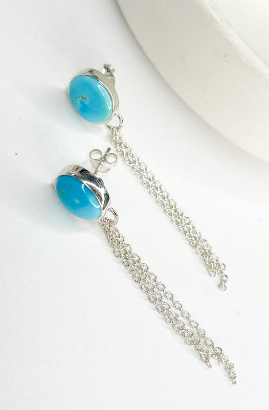Load image into Gallery viewer, Turquoise Post Dangles W Chains - Solid Sterling Silver
