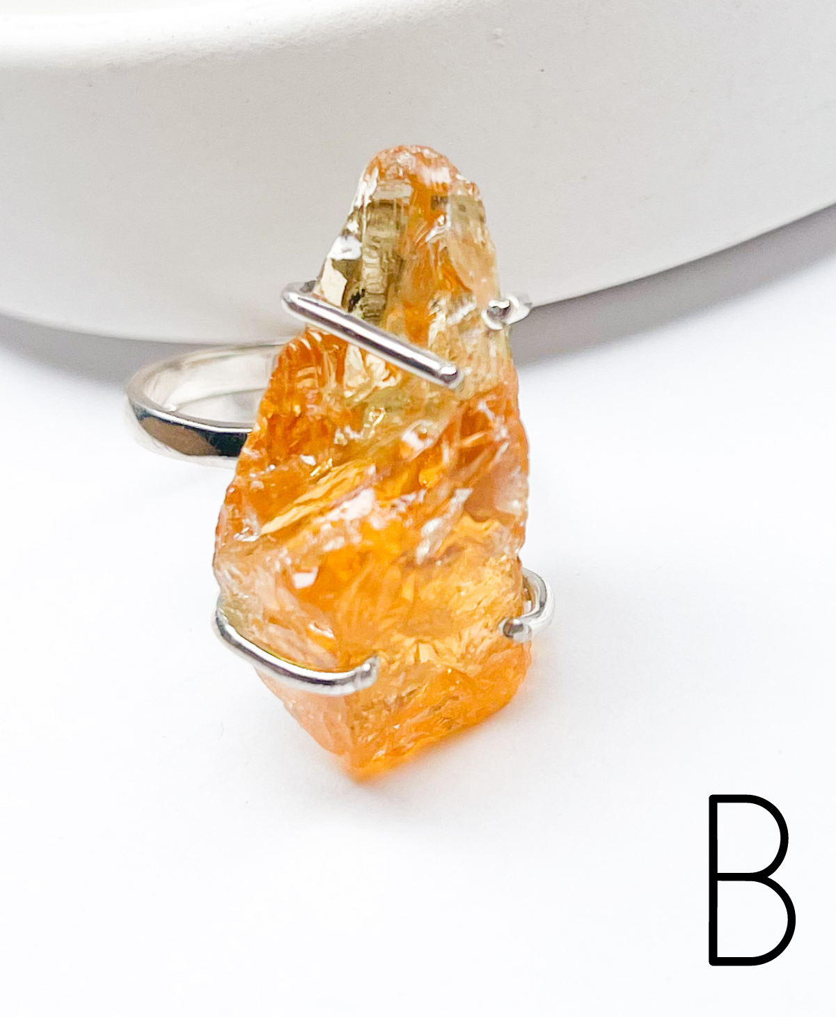 Citrine Raw Jumbo Prong Ring Adjustable Ring-Solid Sterling Silver