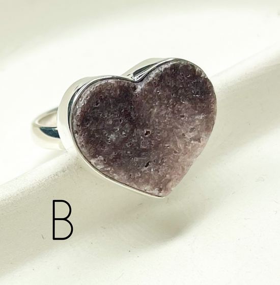 Pink Amethyst Hearts Adjustable Ring-Solid Sterling Silver