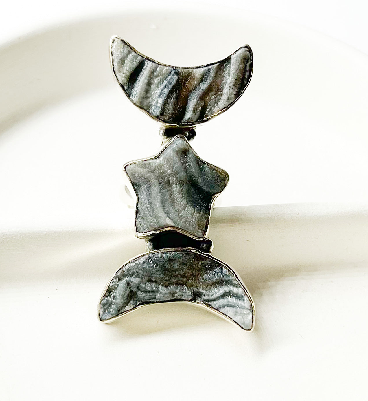 Moon & Star Raw Druzy Crawler Ring - SSS