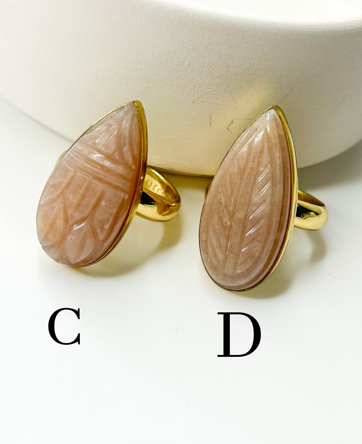 Peach Moonstone Carved Adjustable Ring - Alchemia