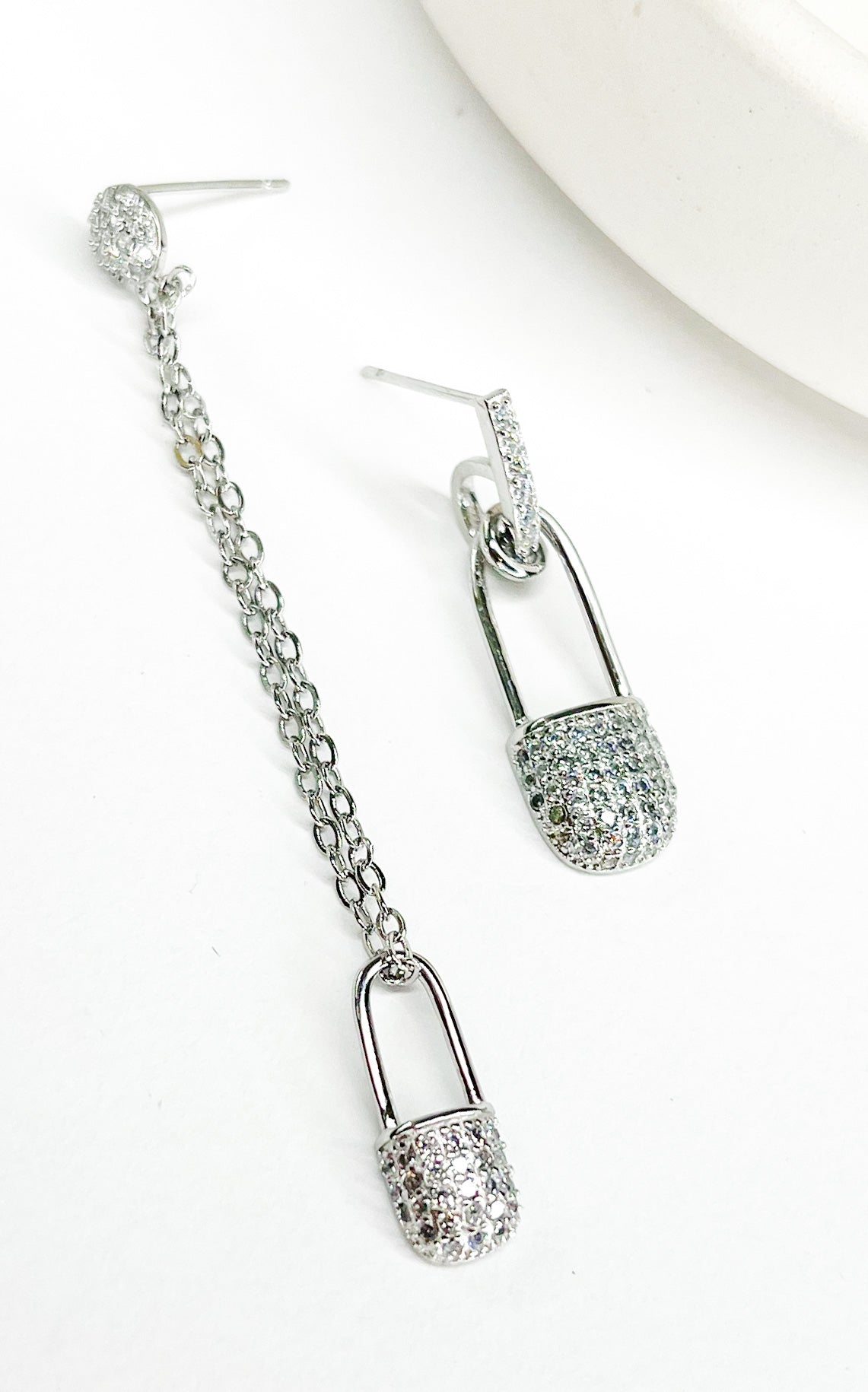 Safety Pin Dangles Stud - Solid Sterling Silver