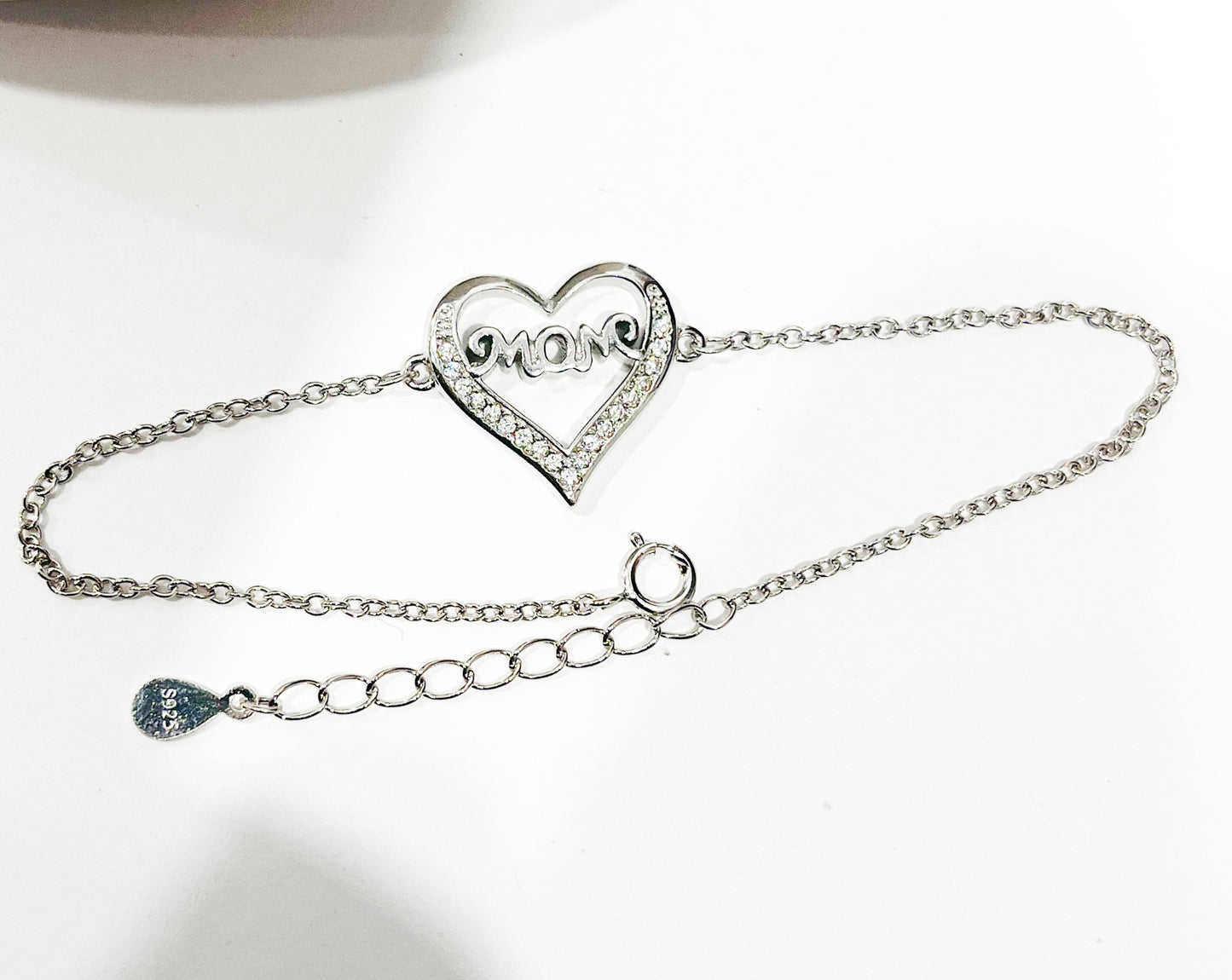 Heart Shaped Mom CZ Bracelet - 6-7.5in - SSS