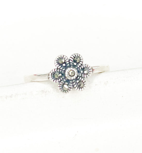 Marcasite Size 6 Flower Sized Ring-Solid Sterling Silver