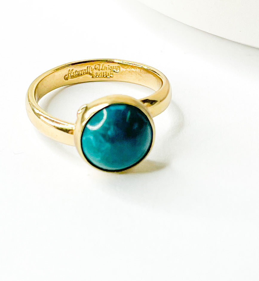 Dainty Chrysocolla Polka Dot Adjustable Ring -Alchemia