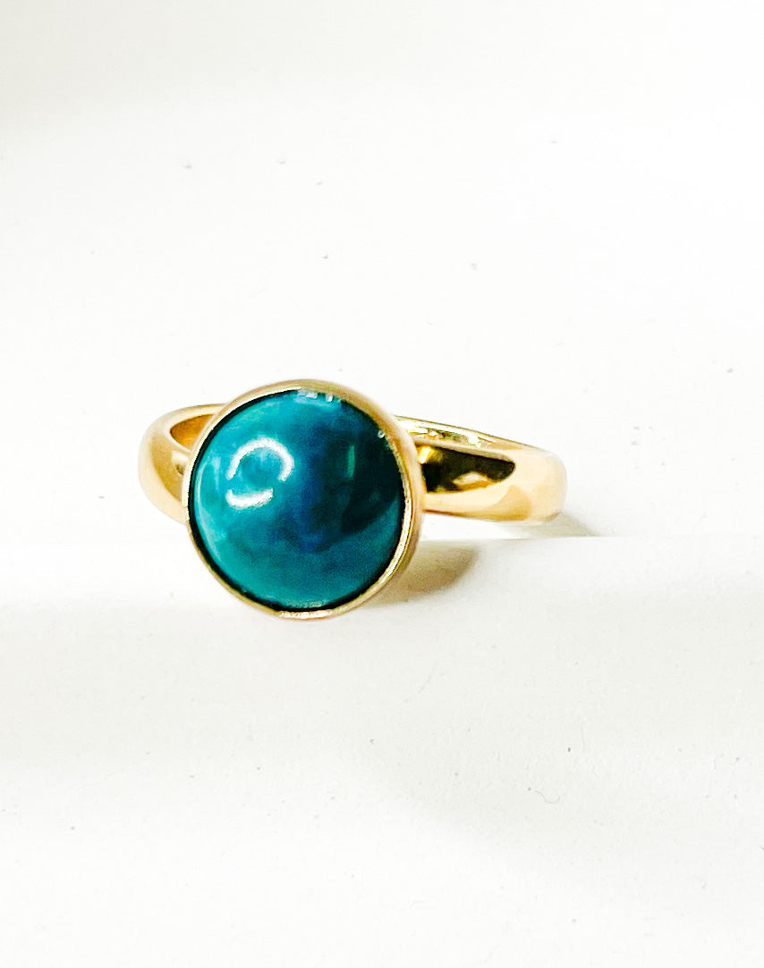 Dainty Chrysocolla Polka Dot Adjustable Ring -Alchemia