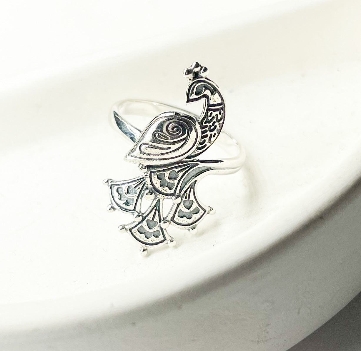 Peacock Adjustable Ring - Solid Sterling Silver
