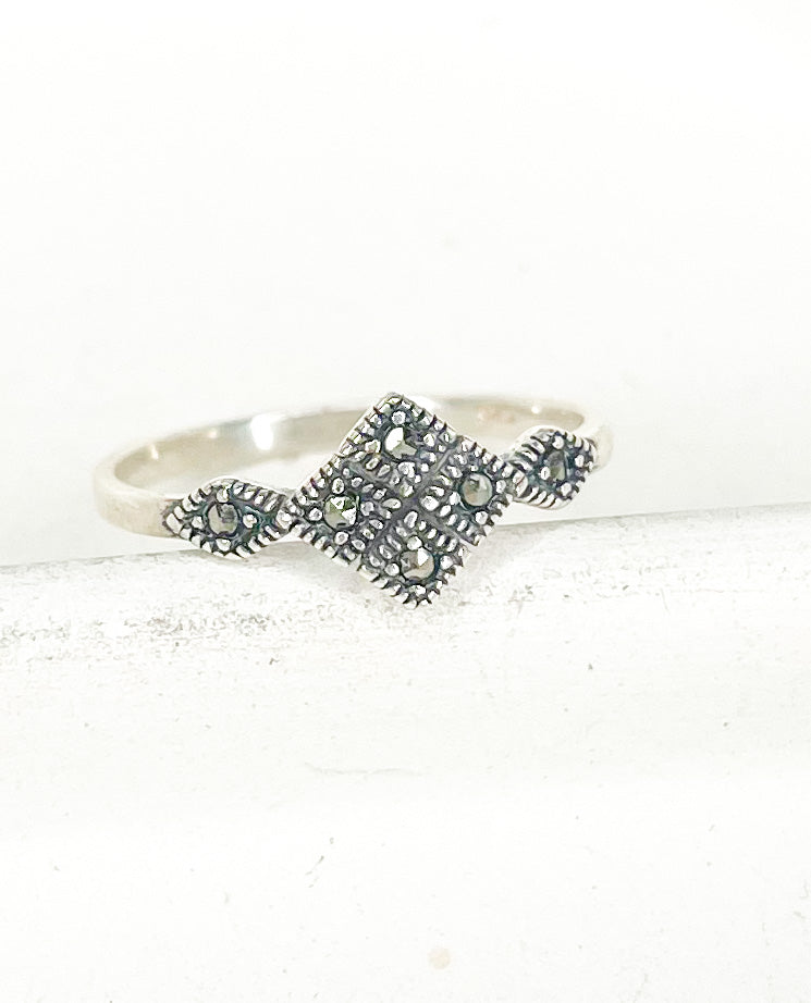 Marcasite Diamond Pattern Sized Ring-Solid Sterling Silver