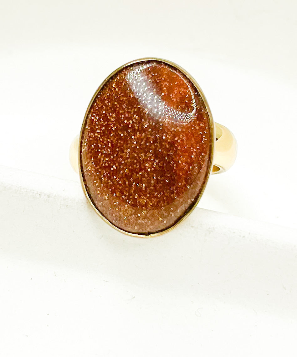 Glitter Stone Oval Adjustable Ring-Alchemia