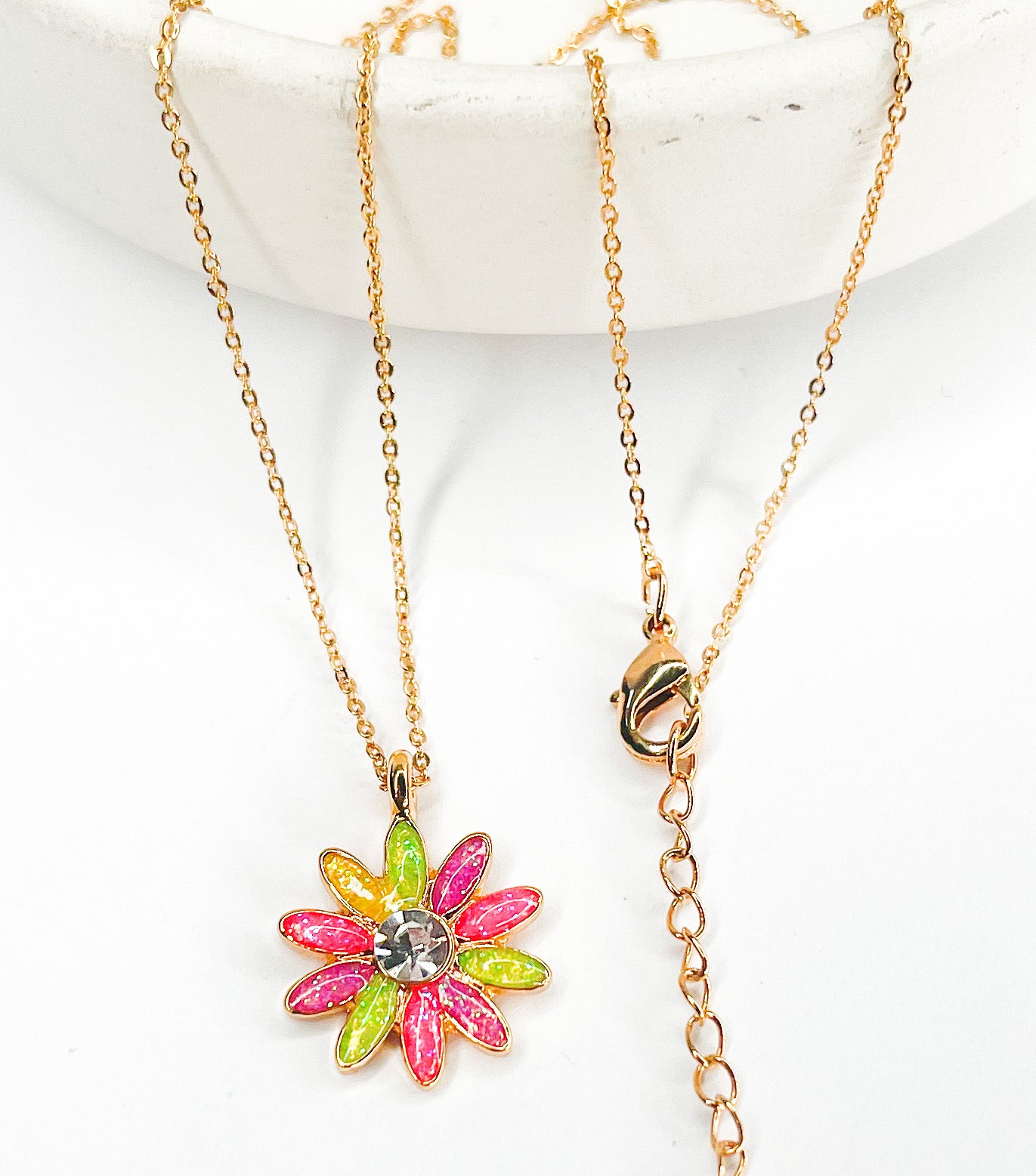 Load image into Gallery viewer, 16in W 2in Extender Enamel Flower Necklace-18k Gold Filled
