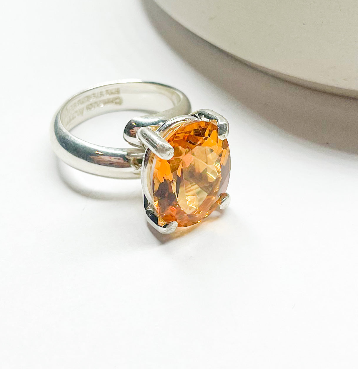 Load image into Gallery viewer, Treated Orange Quartz Prong Ring - Solid Sterling Silver
