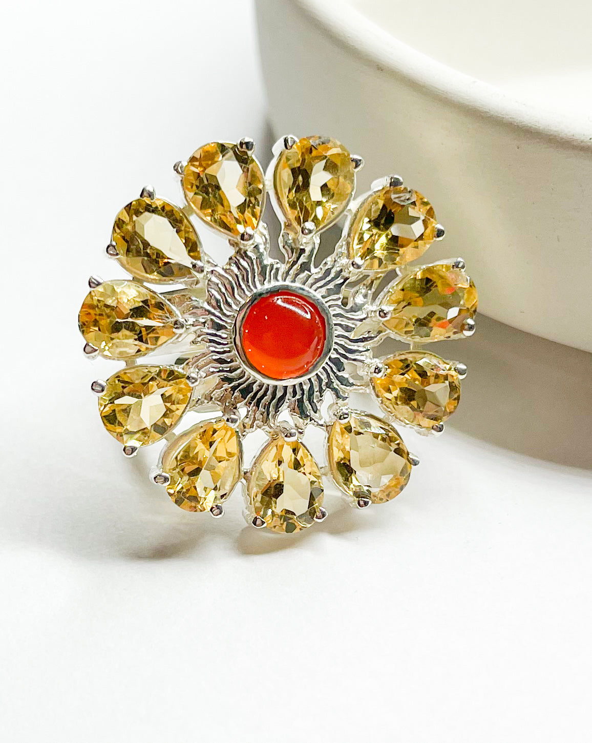 Citrine and Carnelian Ring-Solid Sterling Silver