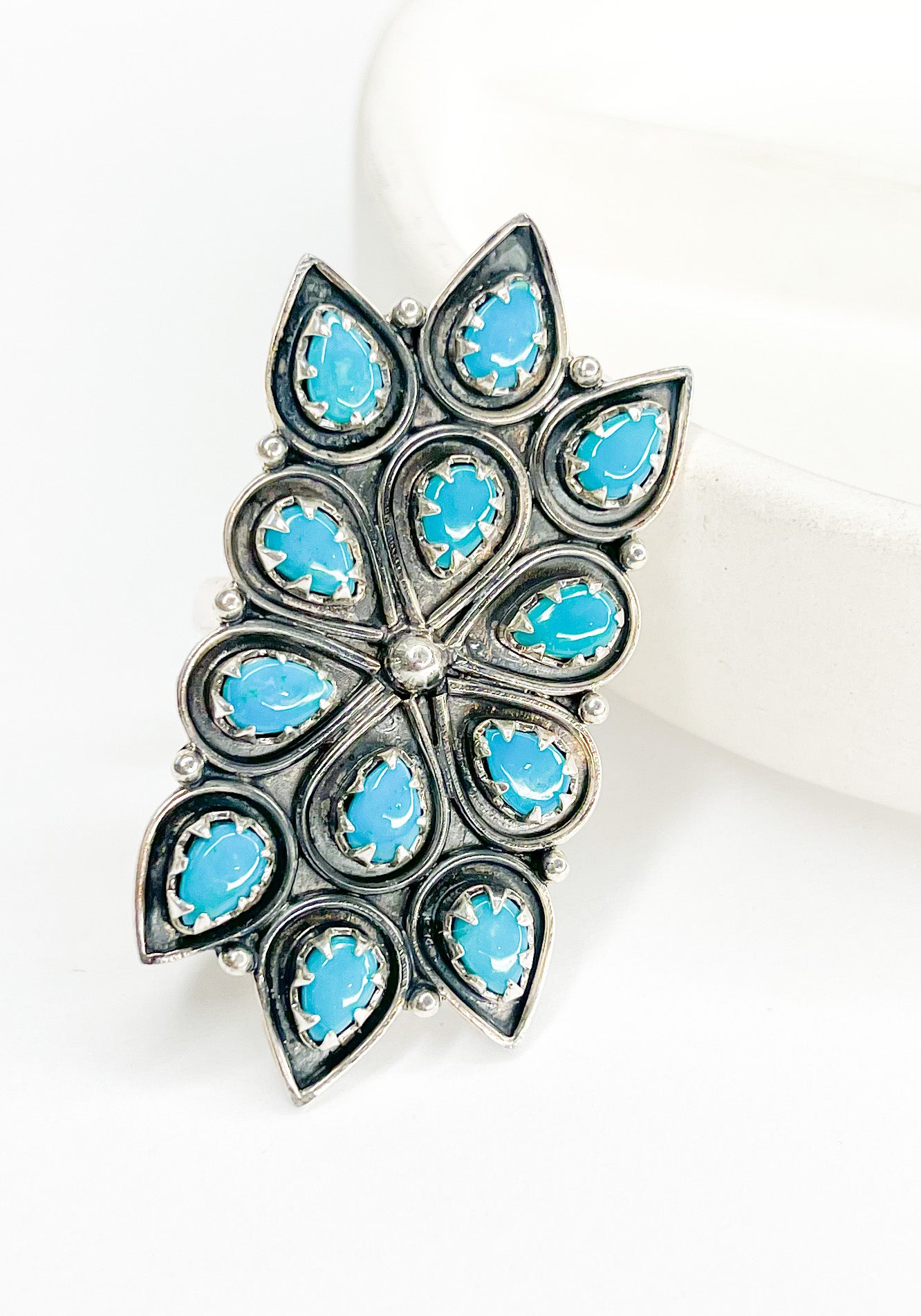 Turquoise Platter Adjustable Ring-Solid Sterling Silver