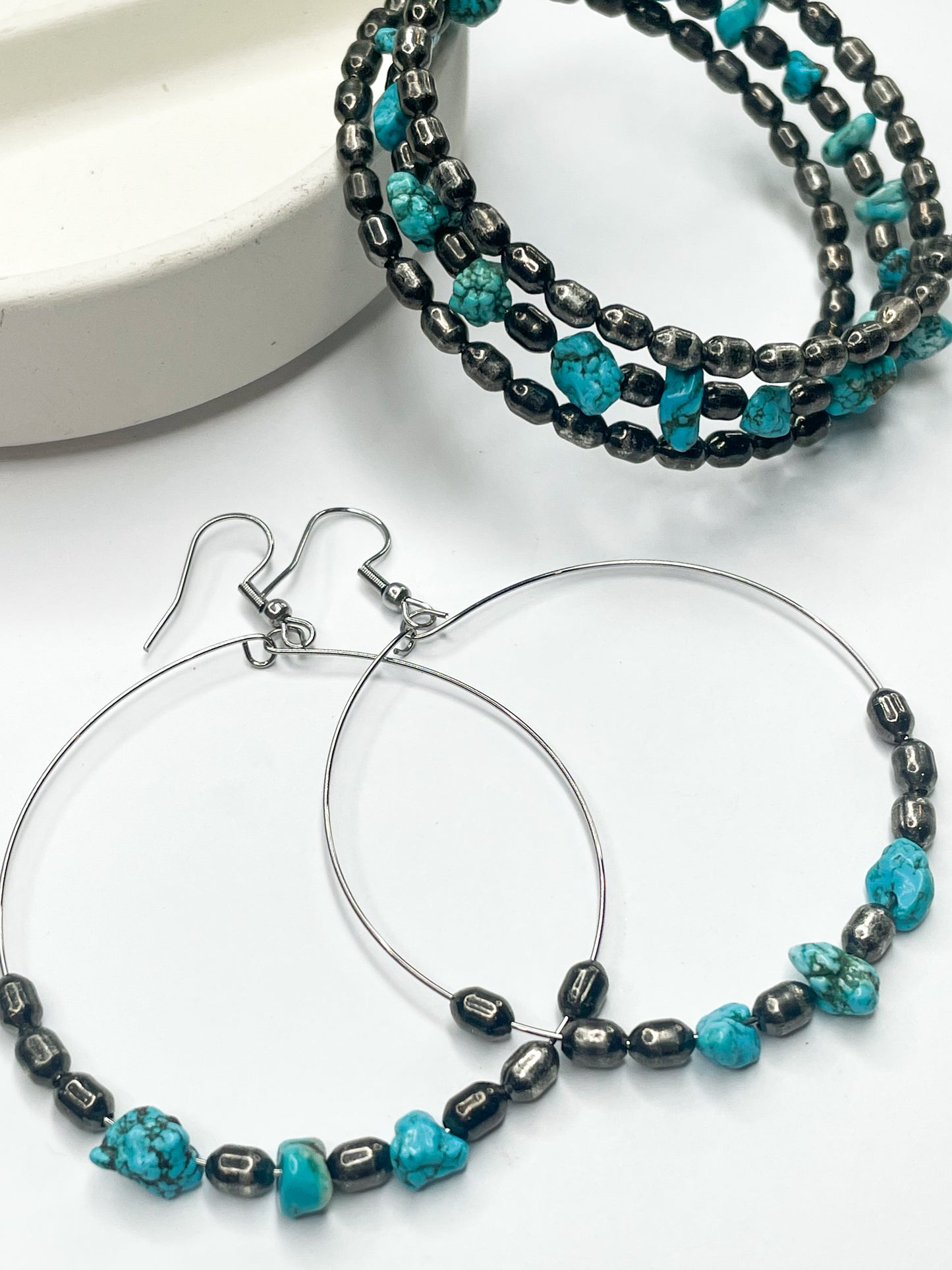 Turquoise & Hematite Wrap Set
