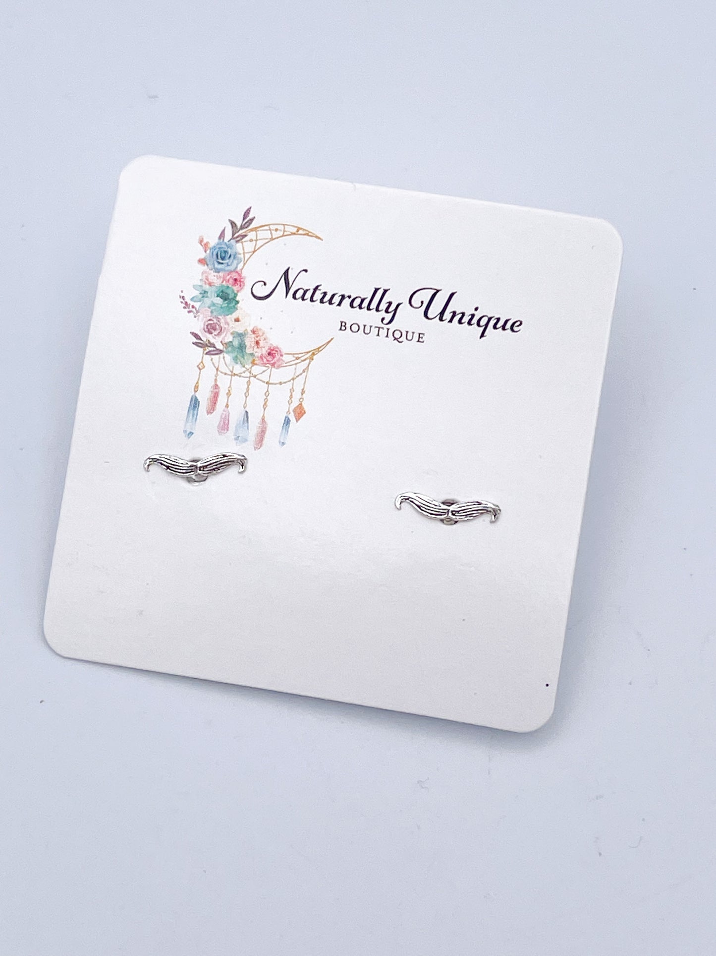 Dainty Mustache Studs - Solid Sterling Silver