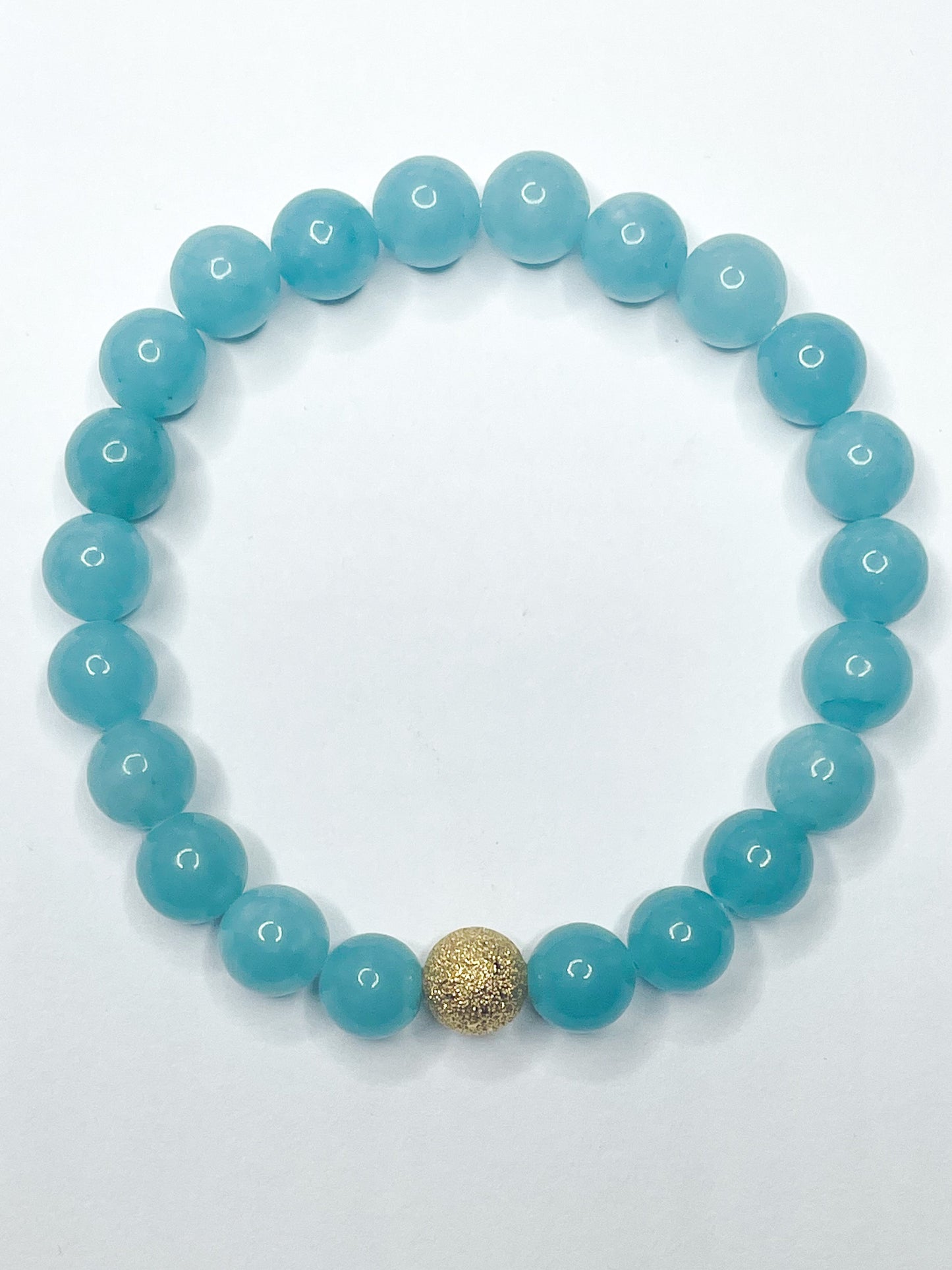 Load image into Gallery viewer, Sky Blue Agate (Gold Ball) - Stretch Bracelet

