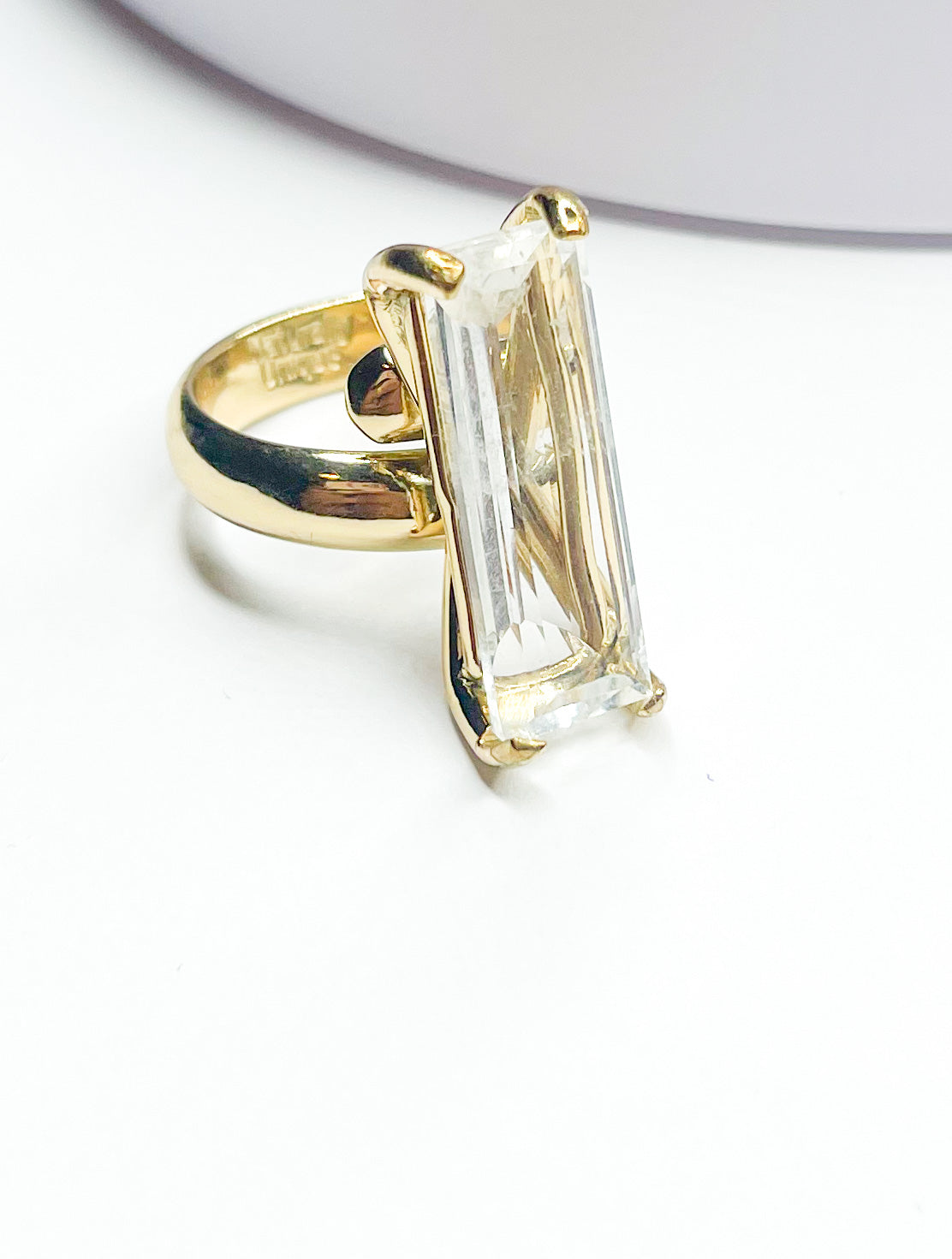 Clear Quartz Long Rectangle Prong  Ring - Alchemia