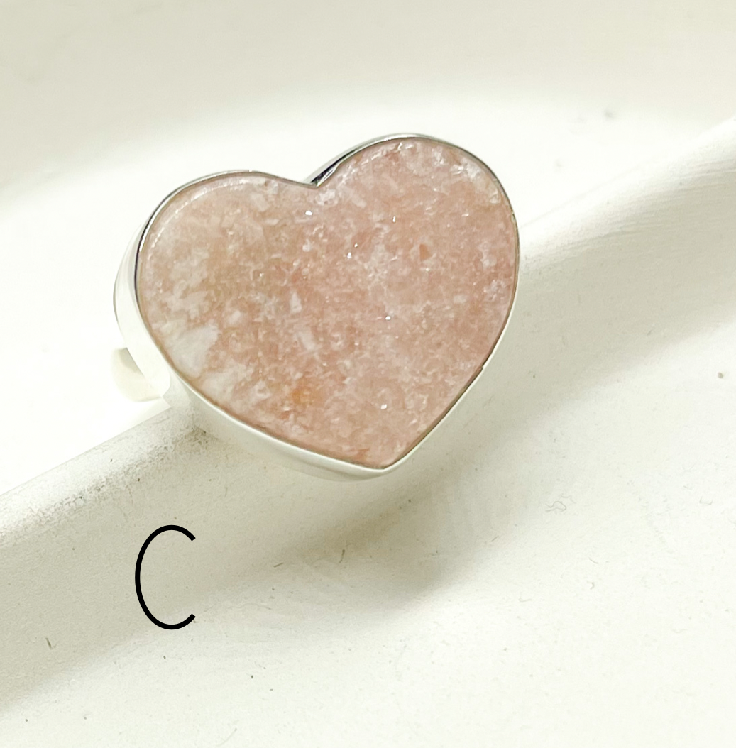 Pink Amethyst Hearts Adjustable Ring-Solid Sterling Silver