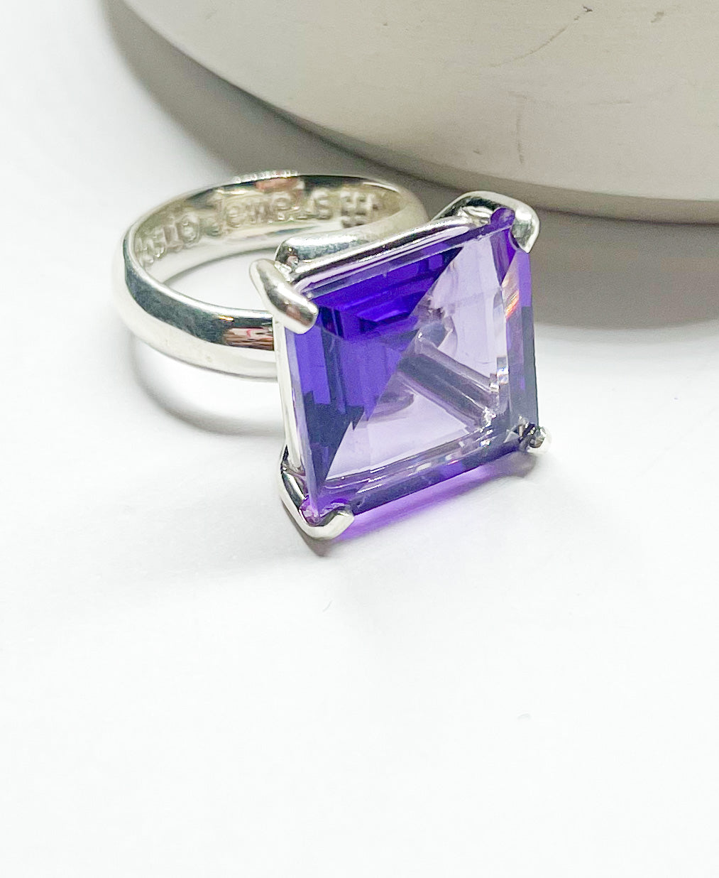 Amethyst Square Prong Set Ring-Solid Sterling Silver