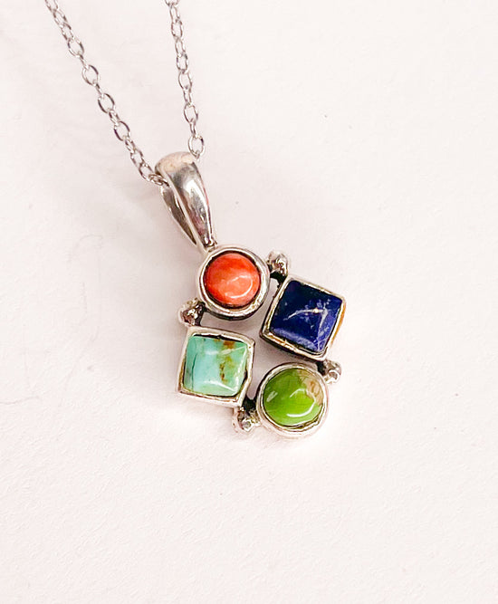 Load image into Gallery viewer, Multi Stone Charm Pendant - Solid Sterling Silver
