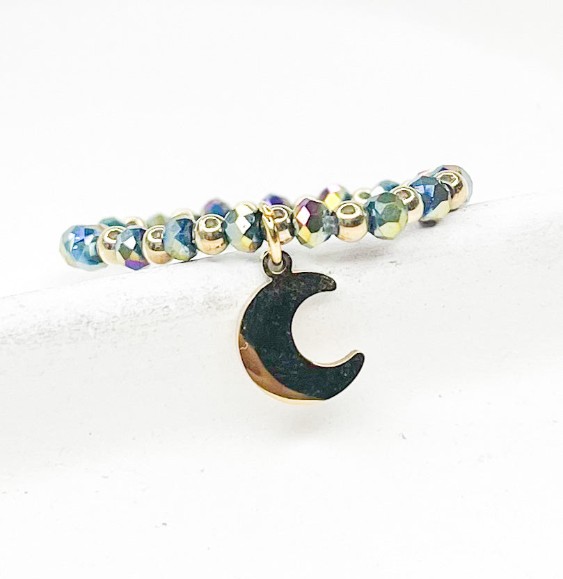 Multi Color Moon Beaded Stretch Ring-Beaded Ring