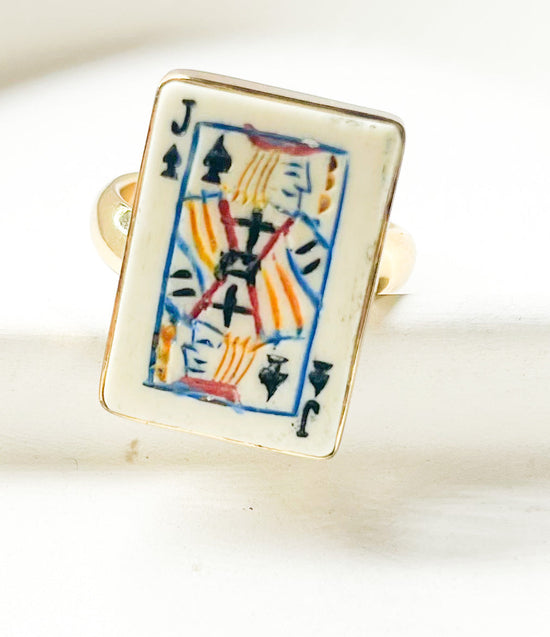 Load image into Gallery viewer, Dainty Jack Of Spades Bone Card Ring - Alchemia
