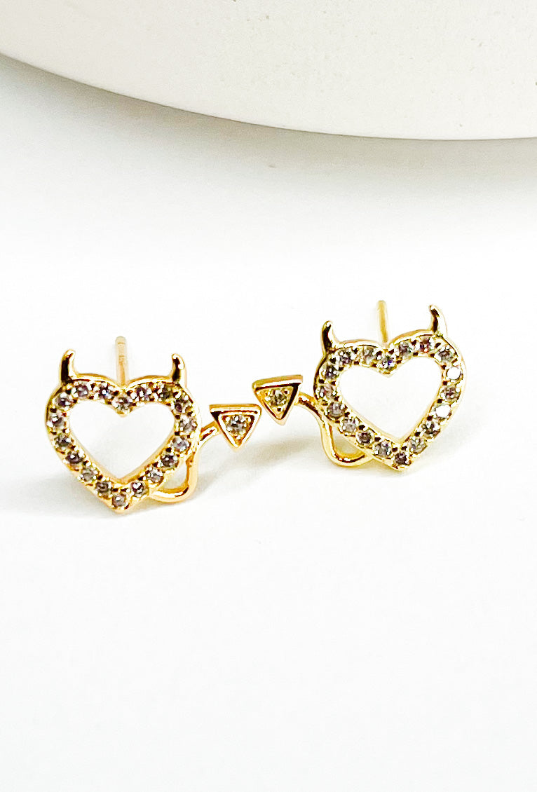 Evil Gold Heart Studs-Solid Sterling Silver