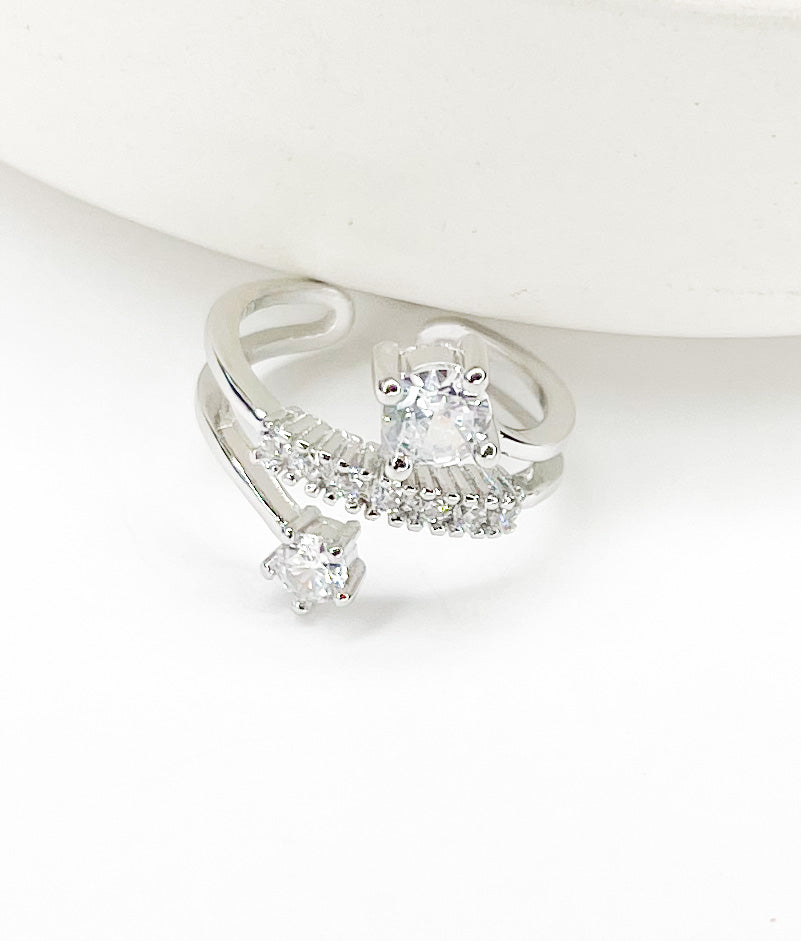 Simple Delicate CZ Adjustable Ring-Solid Sterling Silver