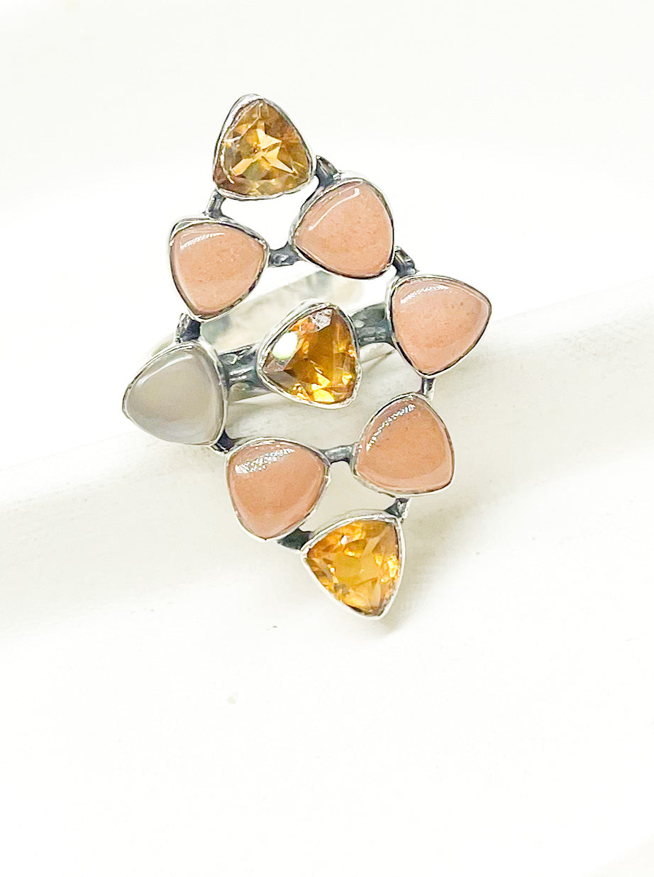 Multi Stone Puzzle Ring - Solid Sterling Silver