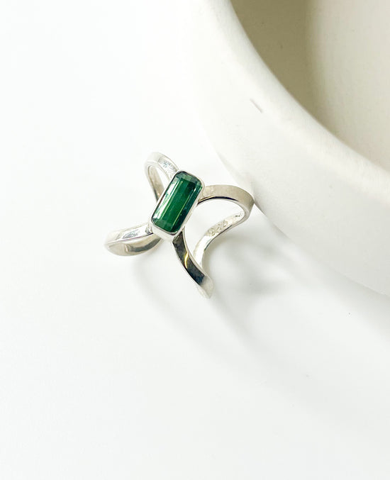 Lab Created Green Emerald Ring-Solid Sterling Silver