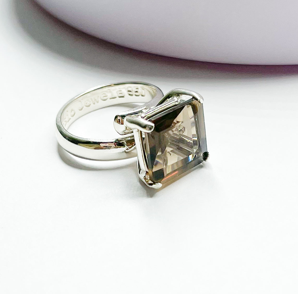 Load image into Gallery viewer, Square Smokey Prong Ring - Solid Sterling Silver
