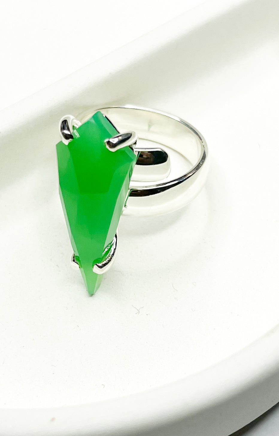 Green Chalcedony Kite Prong Ring-Solid Sterling Silver