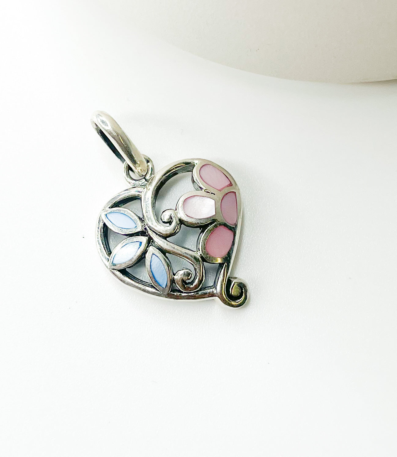 Pink And Blue Mother Of Pearl Pendant - Solid Sterling Silver