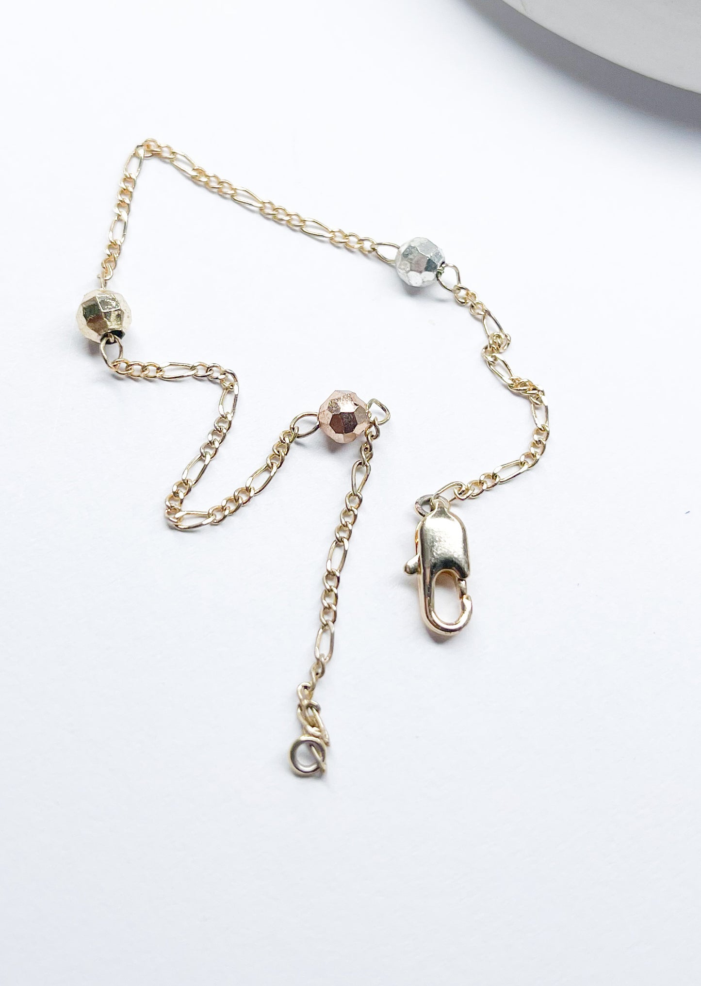 8in Tri Color Beaded Bracelet-18k Gold Filled