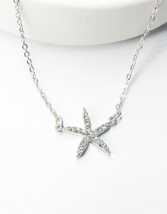 16in W 3in Ext. Dainty CZ Starfish Necklace - SSS