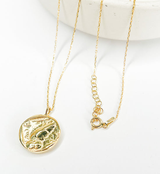 Load image into Gallery viewer, Replica Greek Coin Necklace -18k Plate Over Solid Sterling Silver
