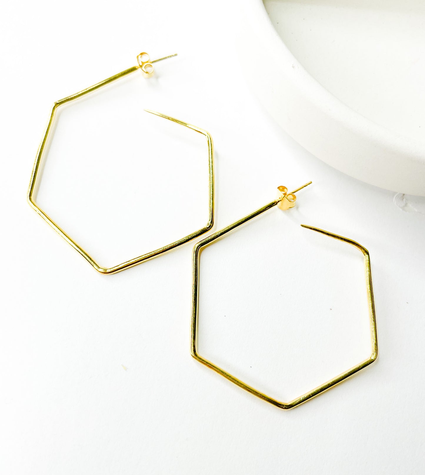 Hexagon Post Hoops - SSS w 18K Gold plate