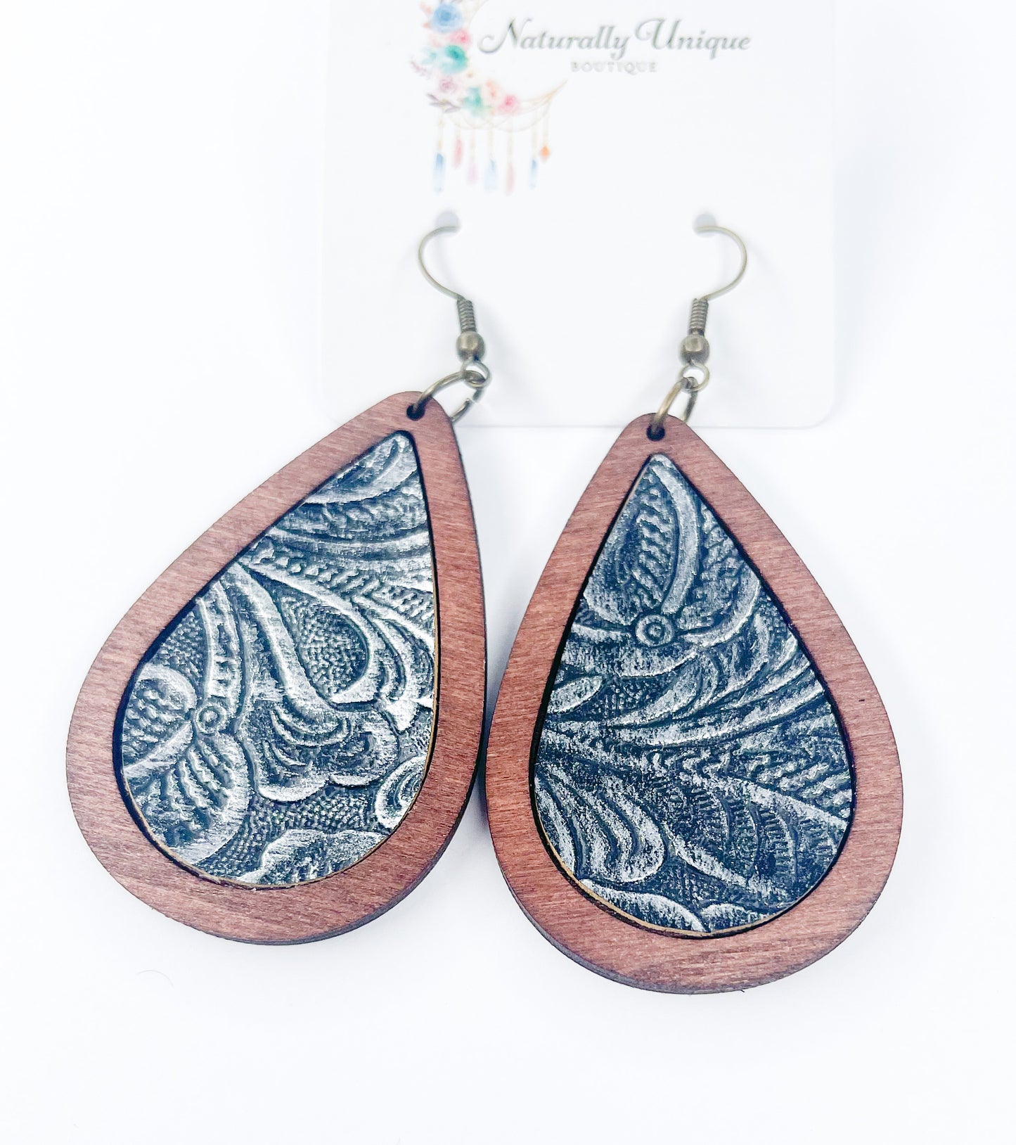 Load image into Gallery viewer, Carved Wood Dangles-Solid Sterling Silver Hook
