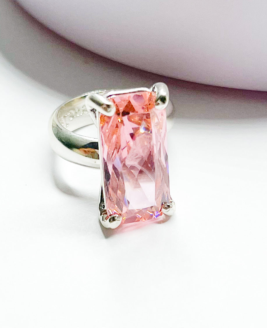 Load image into Gallery viewer, Pink CZ Prong Set Ring - Solid Sterling Silver
