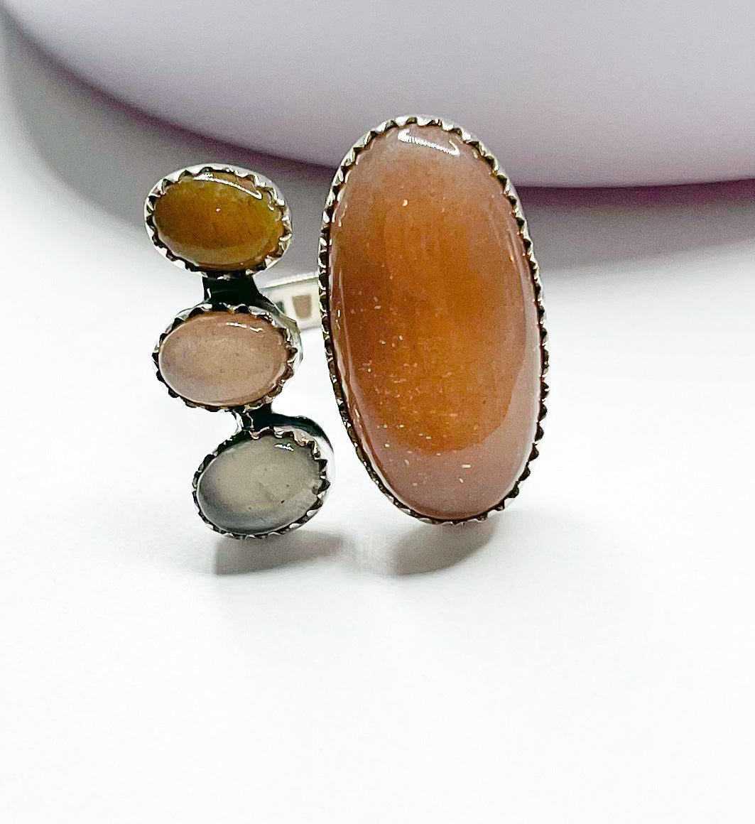 Moonstone Cluster Paw Ring - Solid Sterling Silver