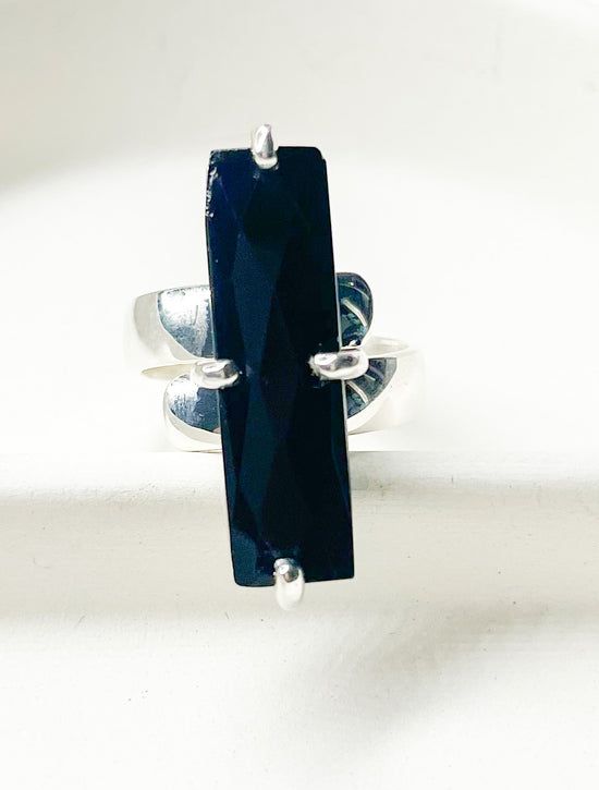 Black Obsidian Prong Ring - Solid Sterling Silver