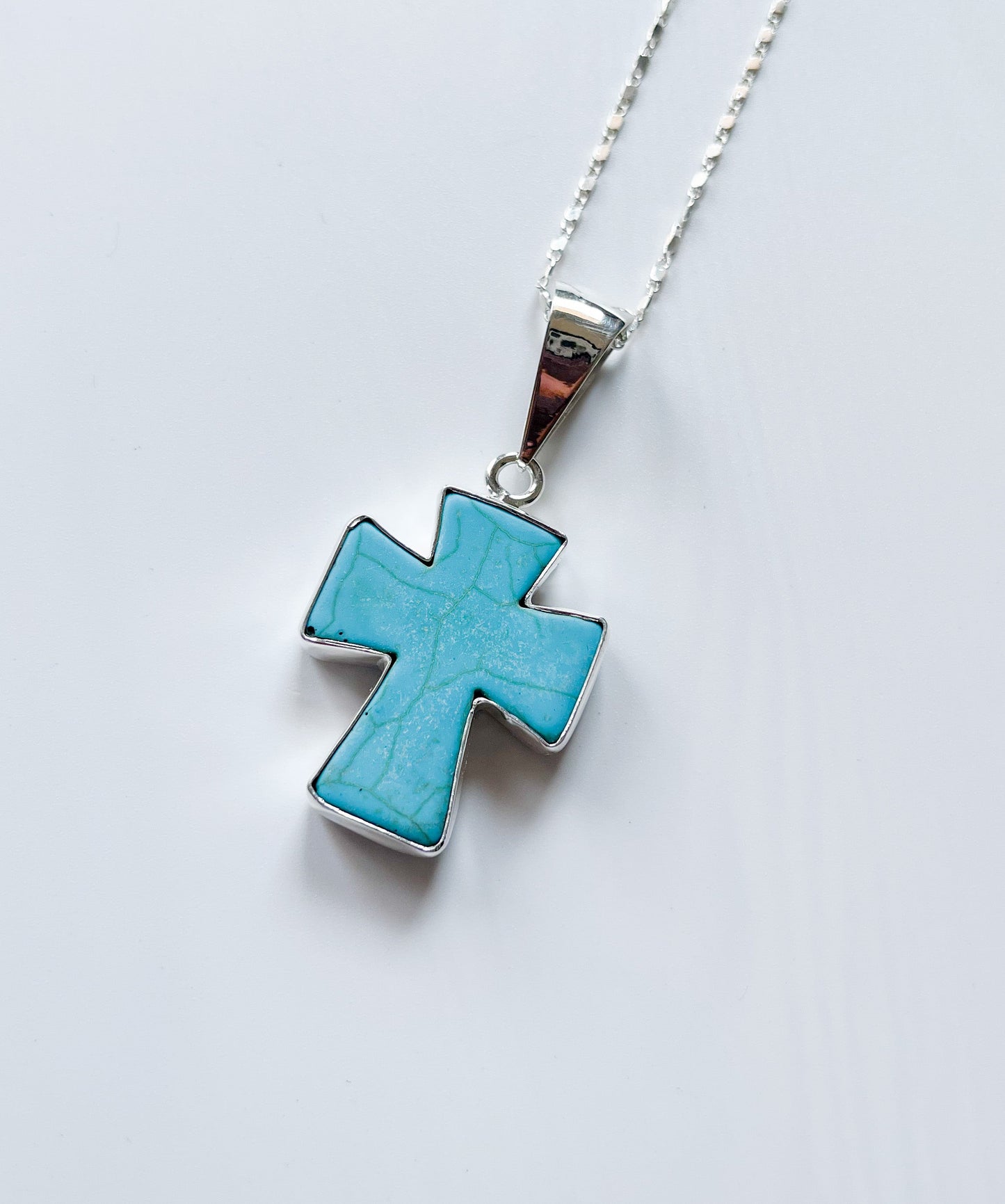 Blue Howlite Cross Pendant - Solid Sterling Silver