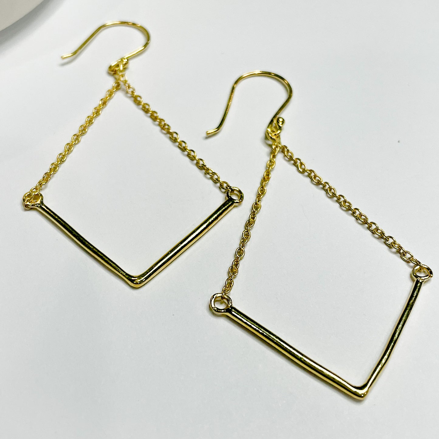 Gold Drop Down Point Dangles - Solid Sterling Silver