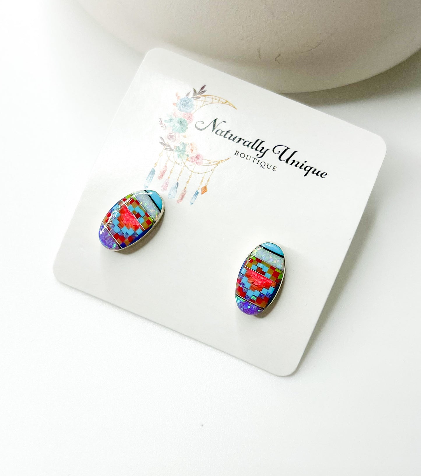 Tribal Inlay Studs -Solid Sterling Silver