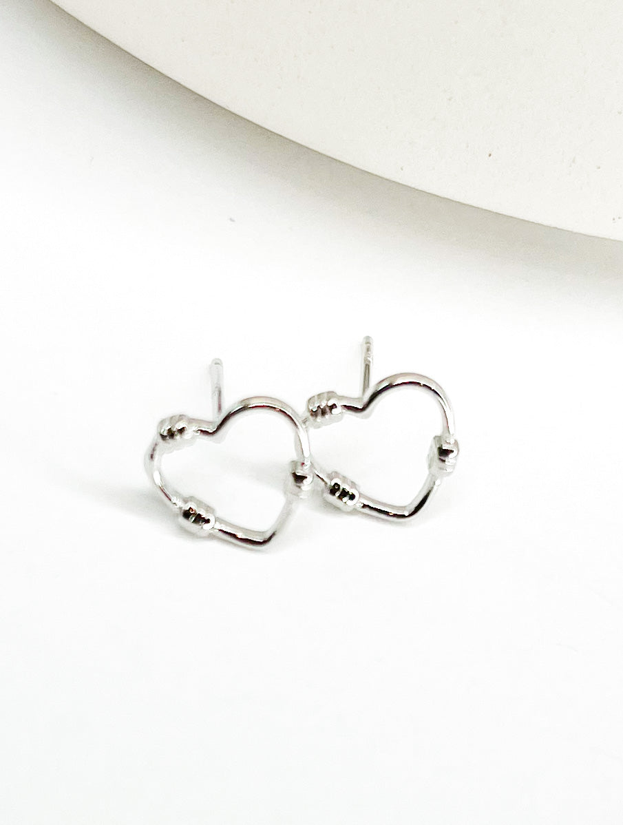 Solid Heart Studs - Solid Sterling Silver