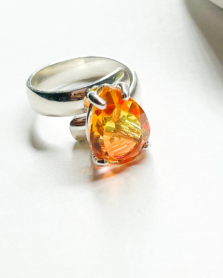 Sunset Glass Prong Ring - Solid Sterling Silver