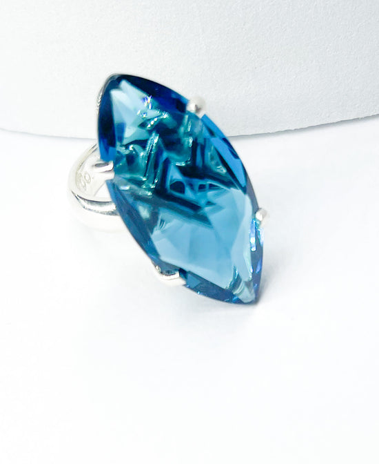 Blue Cz Prong Ring - Solid Sterling Silver
