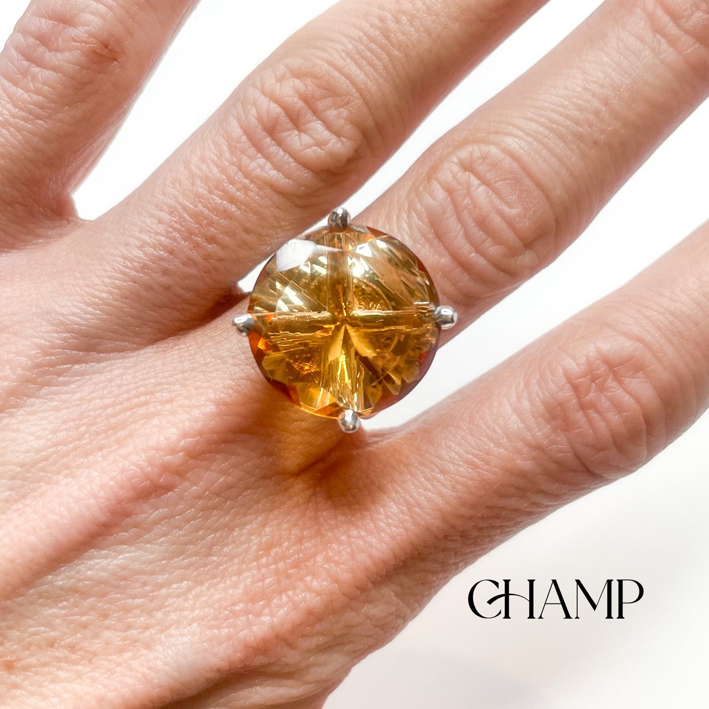 Champagne CZ Ring - Solid Sterling Silver